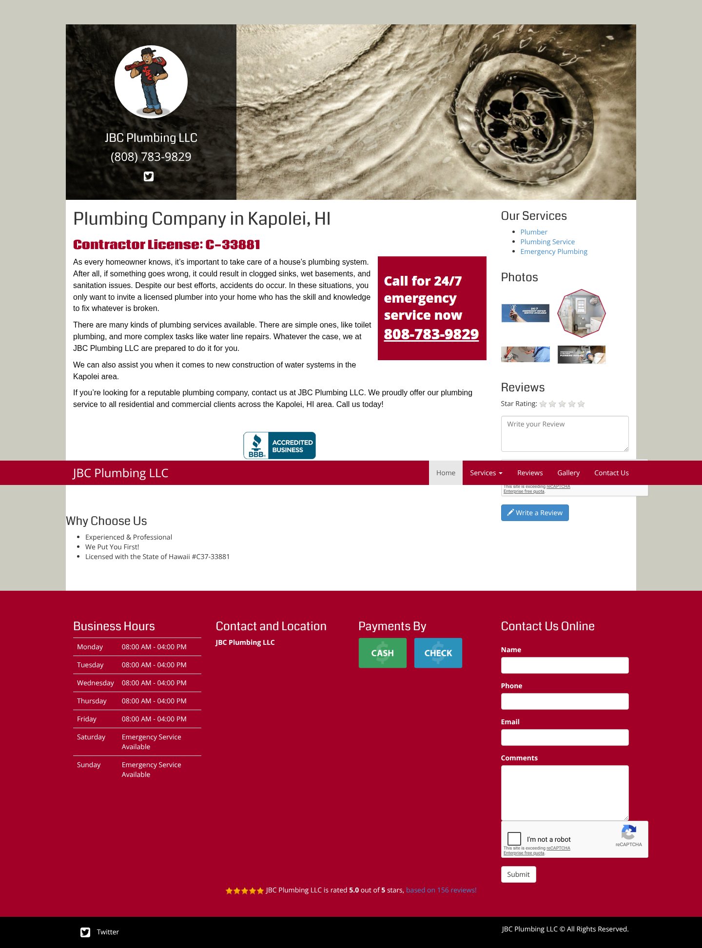 JBC Plumbing LLC website capture