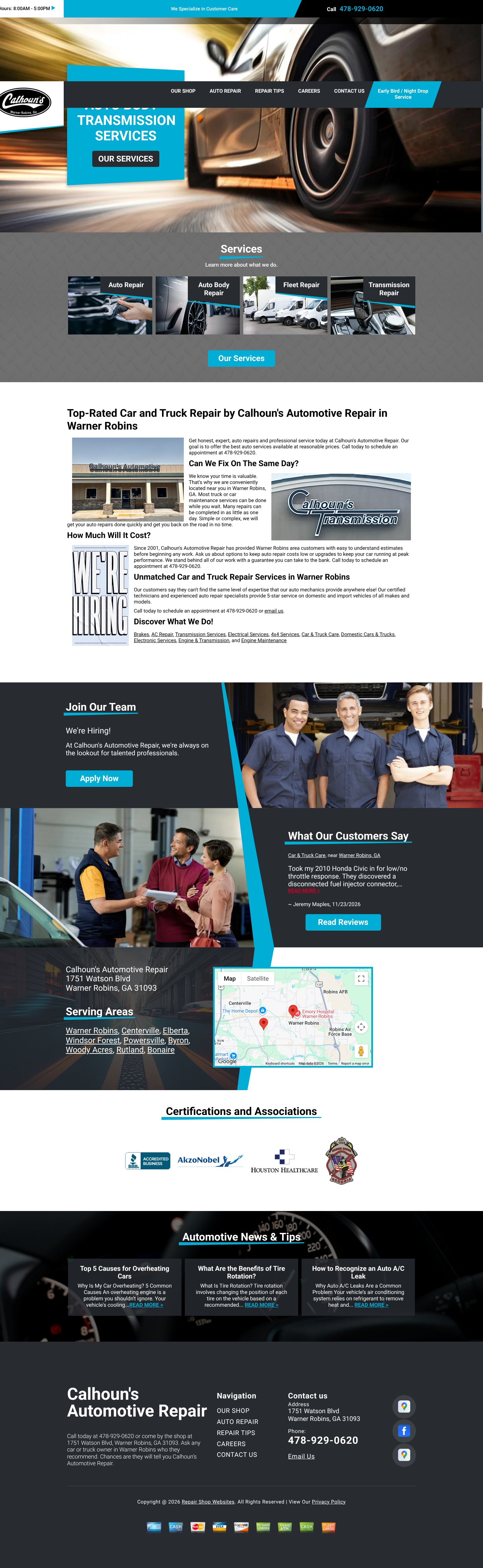 Calhoun's Automotive Repair website capture